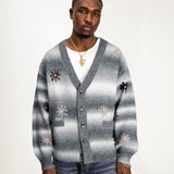 PATTA PEACE & LOVE KNITTED CARDIGAN  - FORGED IRON GREY / WHITE