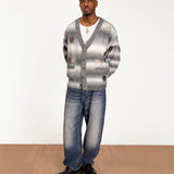 PATTA PEACE & LOVE KNITTED CARDIGAN  - FORGED IRON GREY / WHITE