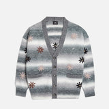 PATTA PEACE & LOVE KNITTED CARDIGAN  - FORGED IRON GREY / WHITE