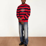 PATTA STRIPED FLAG KNITTED PULLOVER SWEATER - NAVY / RED